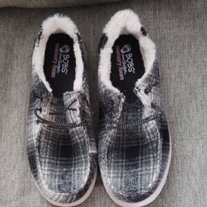 Skechers BOBS Women's Plaid Shoes - Black and Gray